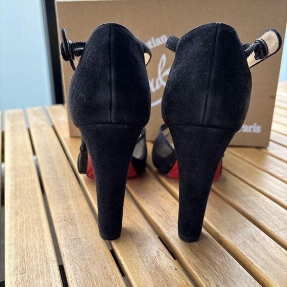 Christian Louboutin Suede Mesh Open-Toe Pumps - Picture 4 of 11